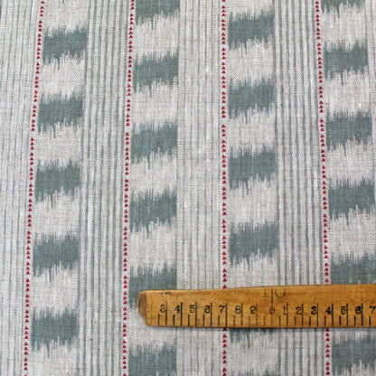 70CM REMNANT Home Furnishing Linen - Ikat Esque - Sage Green and Red