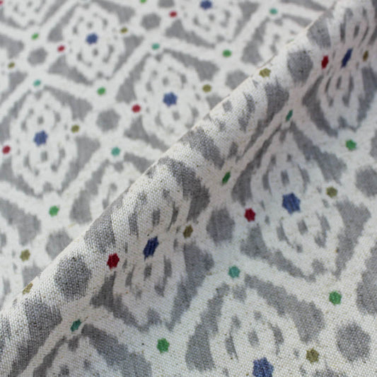75CM REMNANT Home Furnishing Ikat Linen Mix Geometric - Stevie in Jewel and Grey