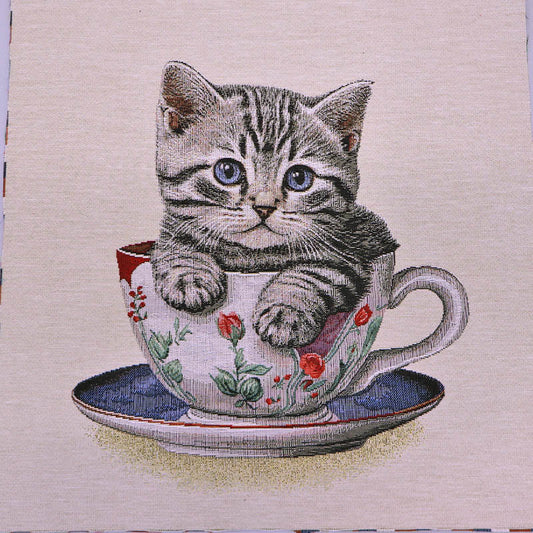 Tapestry Kitten and Tea Cushion/Bag Panel